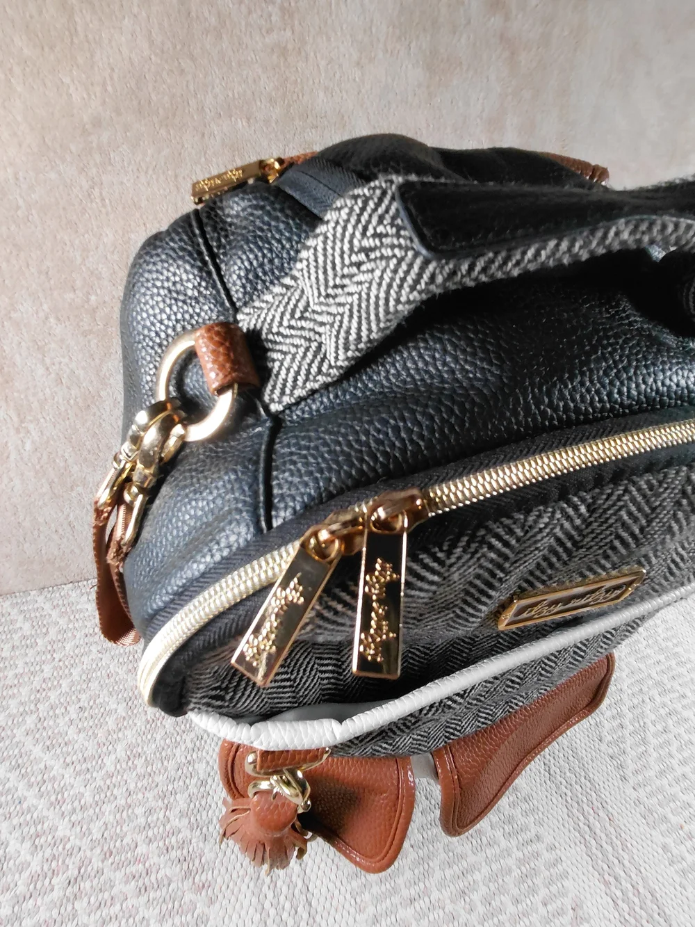 Itzy Ritzy Boss Gray Herringbone & Brown Coffee & Cream Diaper Backpack